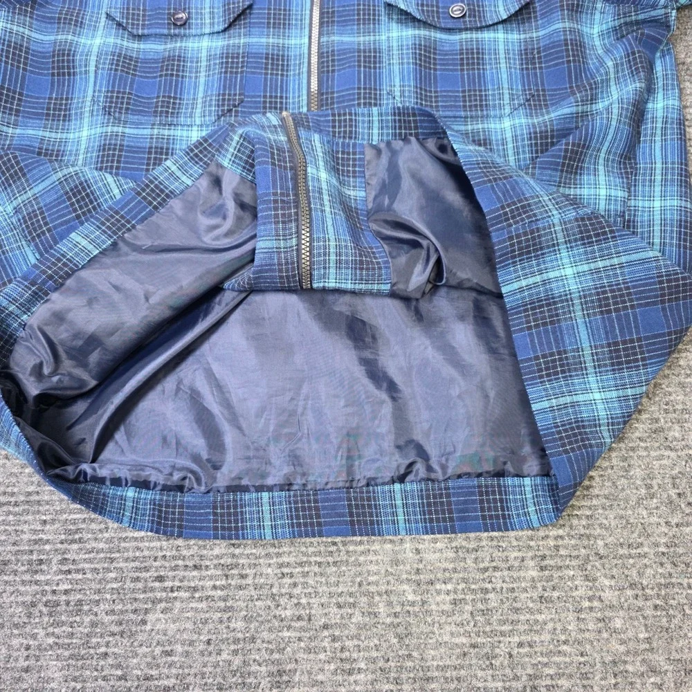 Scandia Woods Full Zip Flannel Shirt Jacket Men's Size L Blue Teal Plaid Lined
